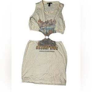 Forever 21 Cream Graphic Cutout Mini Dress